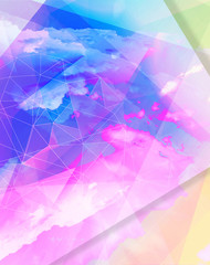 Bright abstract triangles blue background.