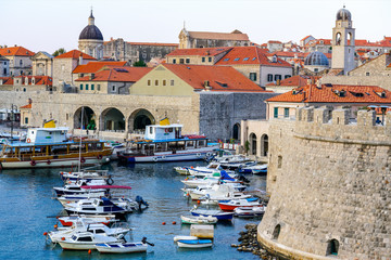 Fototapeta na wymiar View of Old Town Harbor in Dubrovnik