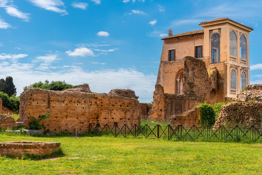 View to ancient Flavian Palace - Domus Flavia- on Palatine hill, Rome, Italy
