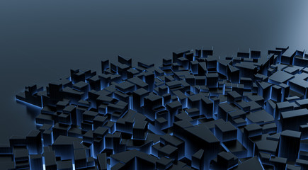 Fototapeta premium Abstract city blue xray transparent with lines and reflection. Technology concept background. 3D rendering.