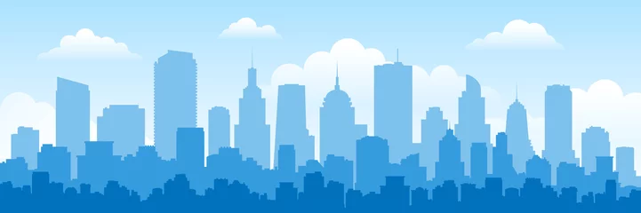 Foto op Plexiglas anti-reflex stedelijk panorama stadsgezicht skyline gebouw silhouetten horizontale vectorillustratie © tarikdiz