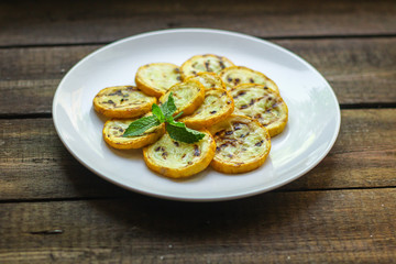 grilled zucchini (snack or salad). top food background. copy space