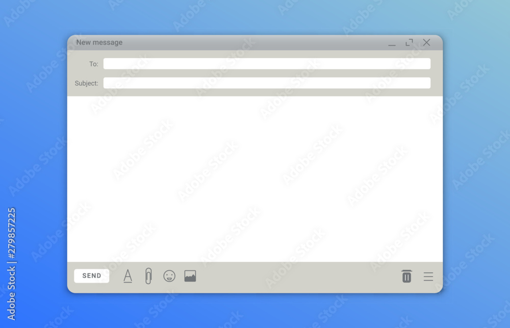Aufkleber email window template. mail message interface blank website panel screen with send form. vector user