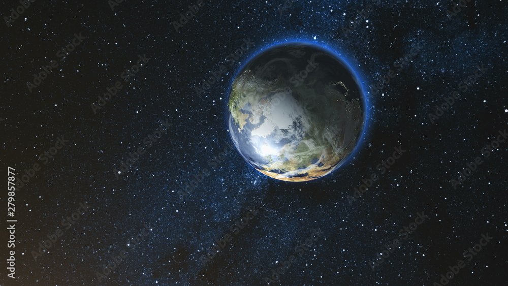 Canvas Prints realistic earth planet, rotating on its axis in space against the background of the star sky. seamle