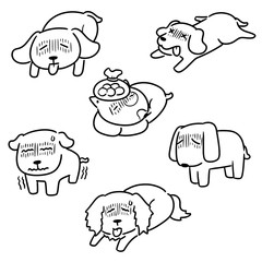 vector set of sick dog