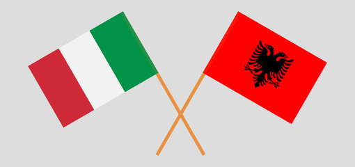 Albania and Italy. Crossed Albanian and Italian flags