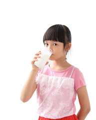 Asian girl drinking milk Isolated on white background