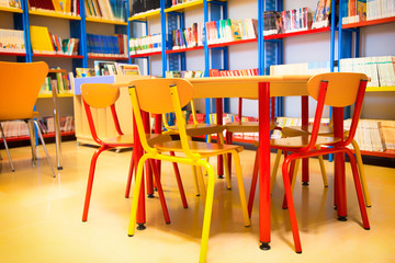 Colorful tables in a children's library