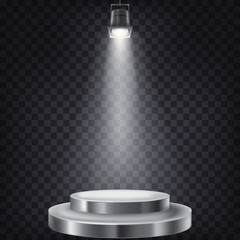 Round pedestal with a lamp on a transparent background
