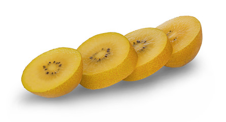 Ripe whole kiwi fruit and half kiwi fruit isolated on white background