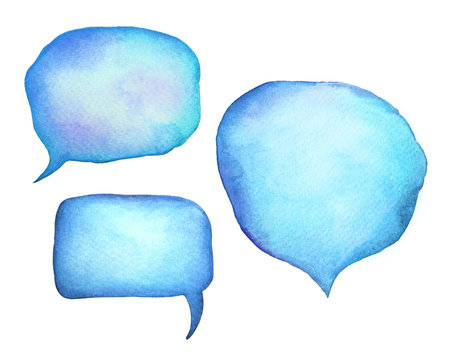 Collection of watercolor blue speech bubbles
