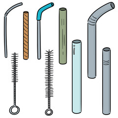 vector set of straw and straw cleaner