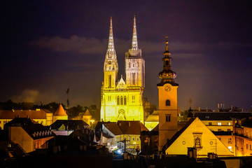 Evening View of Zagreb Cathedral in Croatia