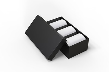 Blank Paper Packaging Pen Box with Foam Insert tray. 3d render illustration