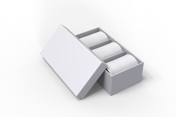 Blank Paper Packaging Pen Box with Foam Insert tray. 3d render illustration