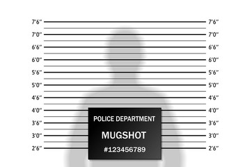 Police lineup or mugshot background with silhouette of  anonymous person. Isolation. Vector illustration
