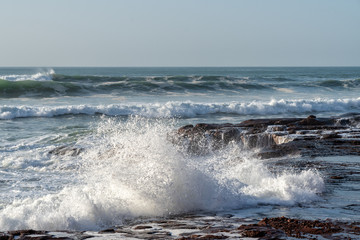 Big waves in the Atlantic Ocean - Perfect surf in the desert of Morocco, Africa.