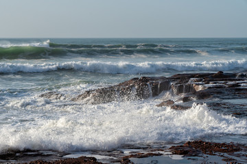 Big waves in the Atlantic Ocean - Perfect surf in the desert of Morocco, Africa.