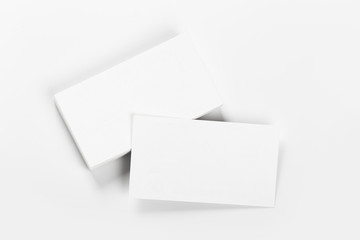 Mockup of business cards stack at white textured background. Design concept. Template for branding identity.