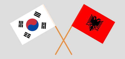Albania and South Korea. Crossed Albanian and Korean flags