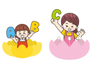 アルファベットを持った親子