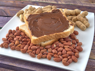 Delicious roasted peanuts.Peanut butter.Peanut butter sandwich