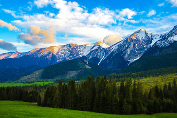 Fototapeta na wymiar View of Tatra mounains.Tatra mountains in the morning.