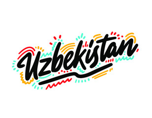 Uzbekistan Creative Text Handwritten Font Design Vector Illustration.
