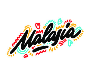 Malasia Word Text with Creative Handwritten Font Design Vector Illustration.