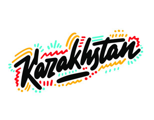 Kazakhstan Word Text with Creative Handwritten Font Design Vector Illustration. - Vector
