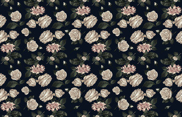 Elegant pattern of blush toned rustic flowers isolated in a solid background great for textile print, background, handmade card design, invitations, wallpaper, packaging, interior or fashion designs.