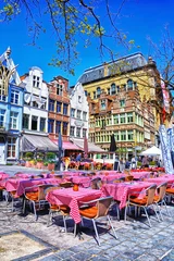Foto op Aluminium Cafe and restaurants in the streets of the medieval city of Ghent, Belgium © MarinadeArt