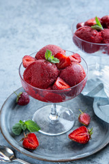 strawberry sorbet in a glass, vegan  low carb berries ice cream