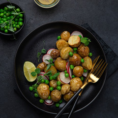 baby potatoes salad with green peas and radish
