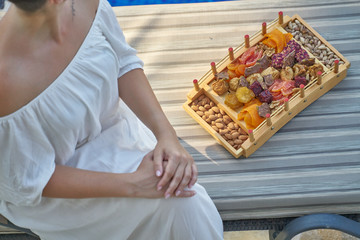 romantic woman by the pool