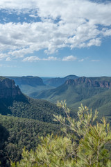 Fototapeta na wymiar Blue Mountains, Blue Sky. Govetts Leap, NSW, Australia
