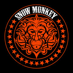 Vector snow monkey face with the tribal ornament, vector logo.