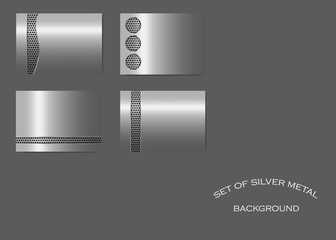 Set of different silver metallic background with dotted stripe. Vector illustration.