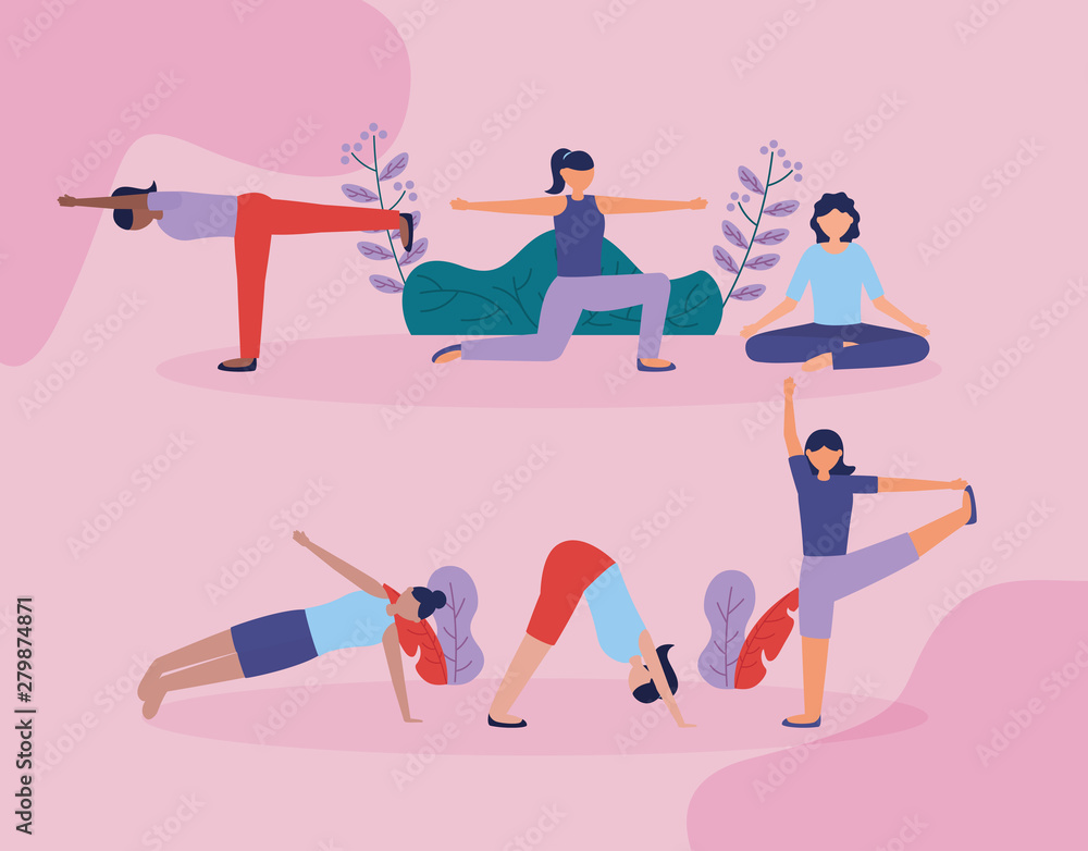 Sticker people yoga outdoor flat design image