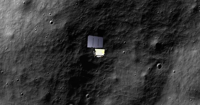 Top-down view of LRO positioning itself and then making a data gathering pass above floor of Moretus Crater, south polar highlands. Elements of this image furnished by NASA