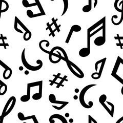 Fototapeta premium Seamless vector pattern with music notes on white background.