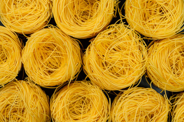 Detail of semolina pasta with eggs. Angel hair.