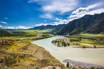 Plakat Chui-Oozy (the confluence of the rivers Chuya and Katun). Altai Republic, Russia