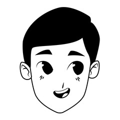 Young man smiling cartoon in black and white