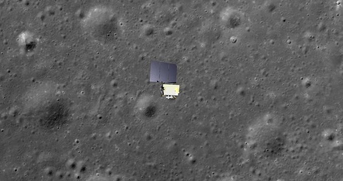 Top-down view of LRO positioning itself and then making a data gathering pass above new craters and ejecta, Mare Insularum. Elements of this image furnished by NASA