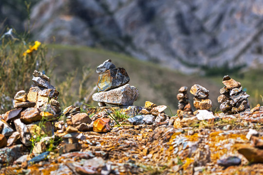 Pyramids of stones. Altai Republic, Russia