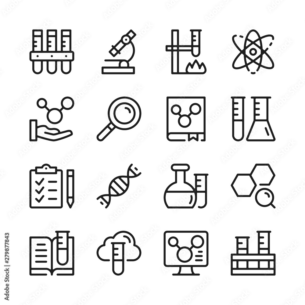 Poster chemistry line icons set. modern linear graphic design concepts, simple outline elements collection.