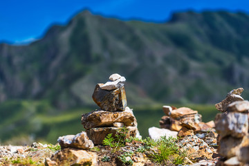 Pyramids of stones. Altai Republic, Russia
