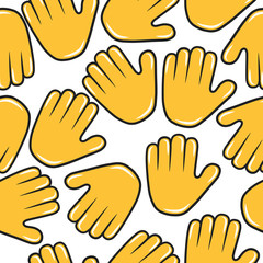 Obraz premium Hold hand emoji seamless pattern. Stop emoticon icon background. Hi gesture and sign.