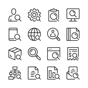 Search line icons set. Modern linear graphic design concepts, simple outline elements collection. Vector line icons